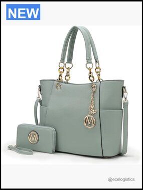 Tote & Wallet Set, 2-Piece Vegan Leather Handbag with Crossbody Strap